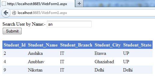 search database and show in grid